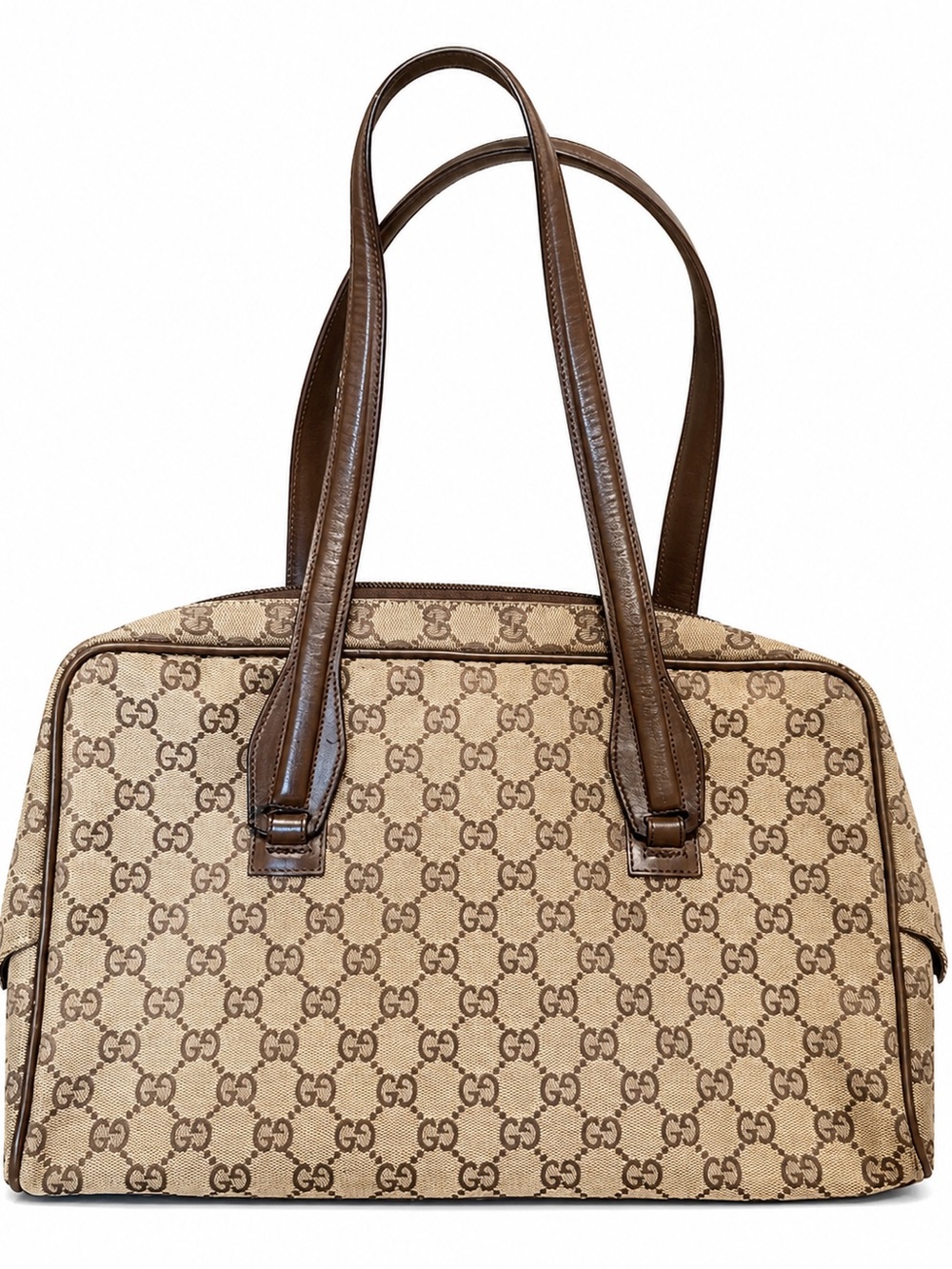 Gucci Tan GG Monogram Canvas Tote with Brown Leather Trim
